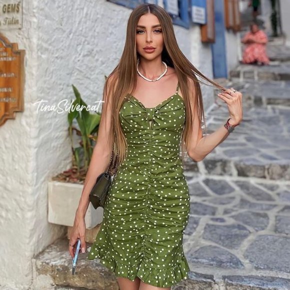 BLOGGER'S FAVE! Zara Polka Dot Mini Dress Green Sz S NWT BLOGGER'S FAVE! Zara Polka Dot Mini Dress Green Sz S NWT